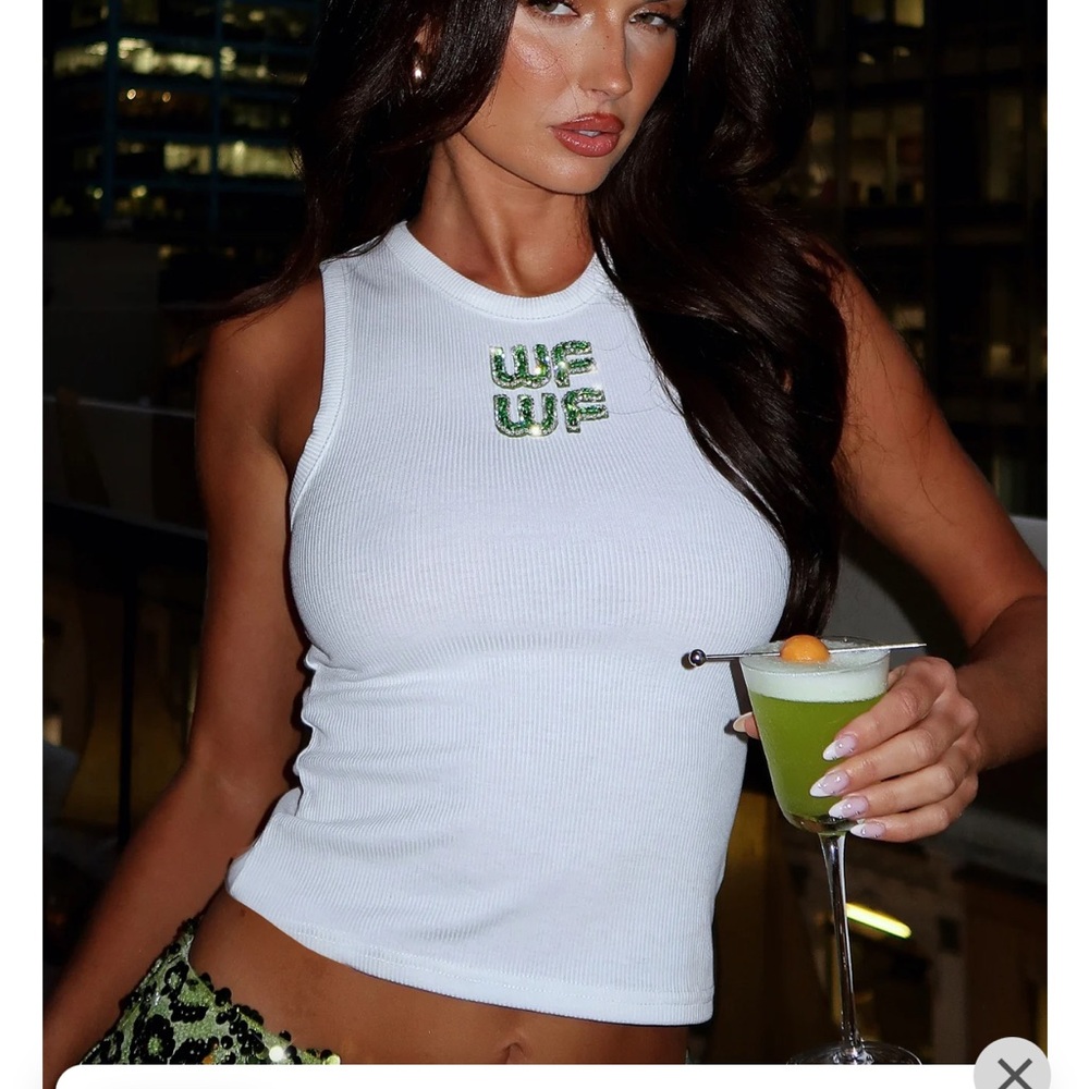 White Fox Boutique Fitted White and Green Tank Top